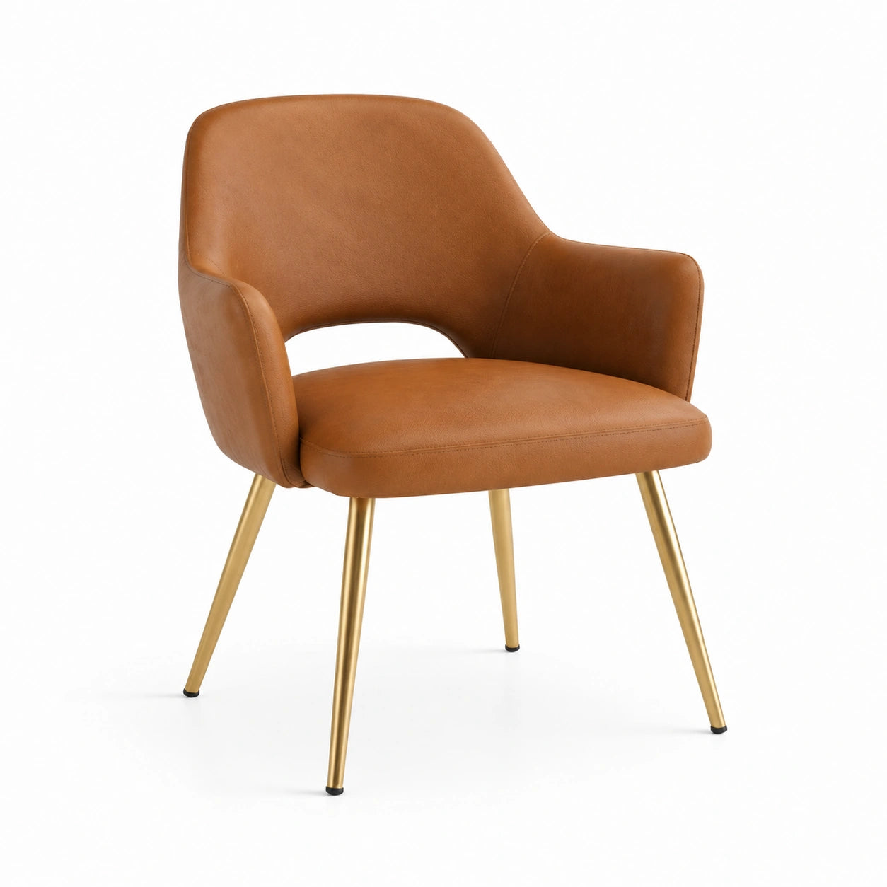 Sedia in pelle sintetica marrone con gambe in metallo dorato