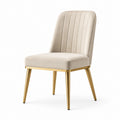 Sedia in velluto beige con gambe in metallo dorato