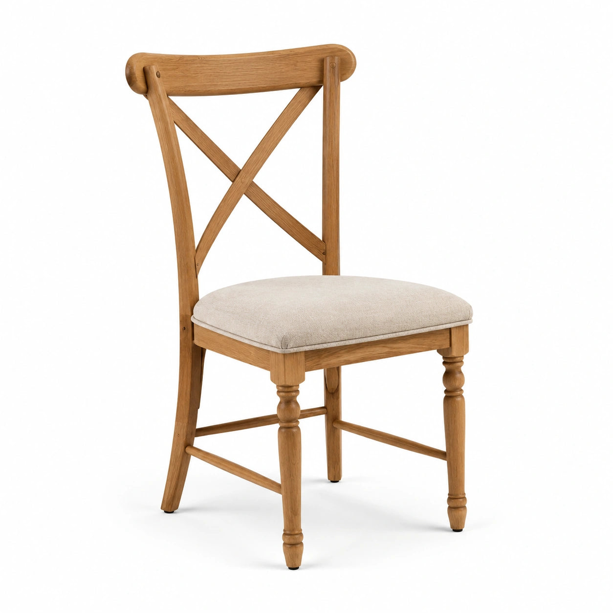 Sedia in legno massello con seduta in tessuto beige