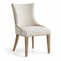 Sedia in tessuto beige con gambe in legno di quercia