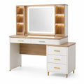 Tavolo da Toeletta con Specchio LED, MDF e Legno, Cassetti Bianco e Naturale
