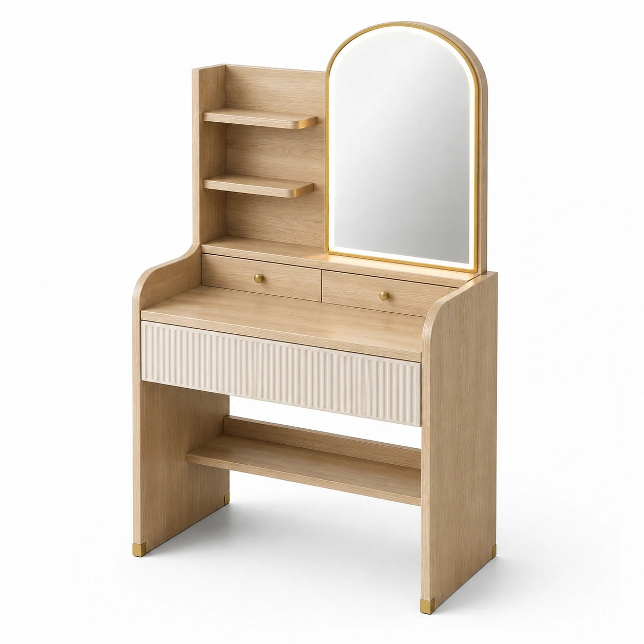Tavolo toeletta in legno di rovere con specchio LED