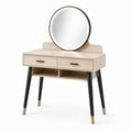 Tavolo Toeletta con Specchio LED Rotondo MDF Legno Nero