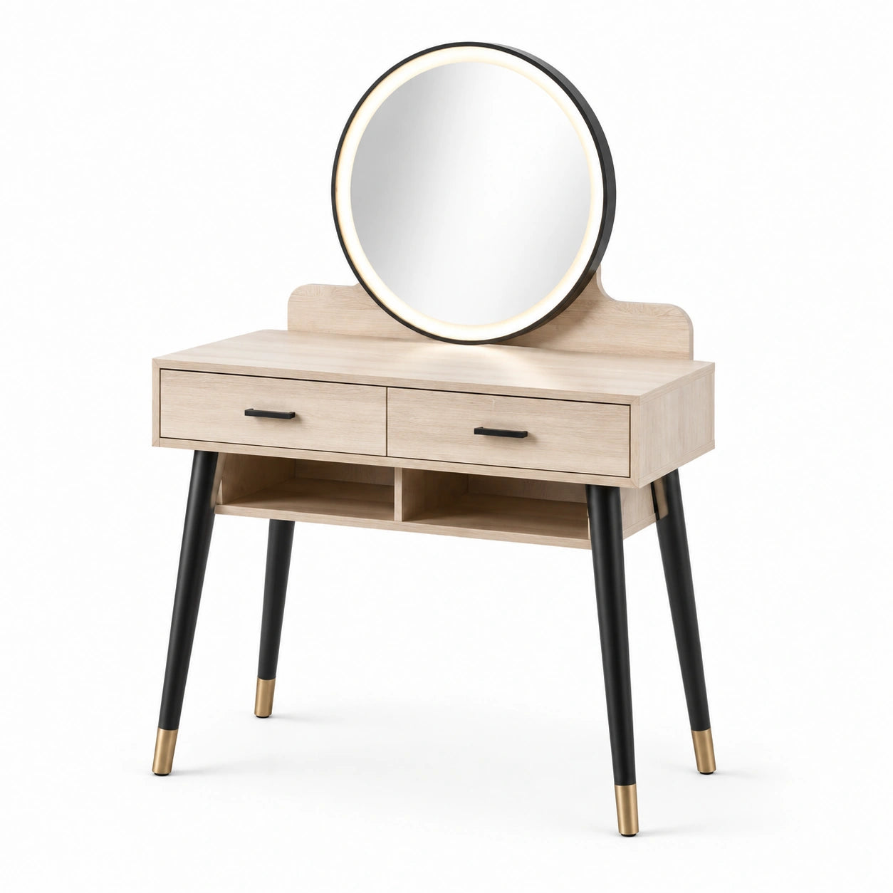 Tavolo Toeletta con Specchio LED Rotondo MDF Legno Nero