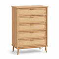 Cassettiera in legno e rattan con 5 cassetti