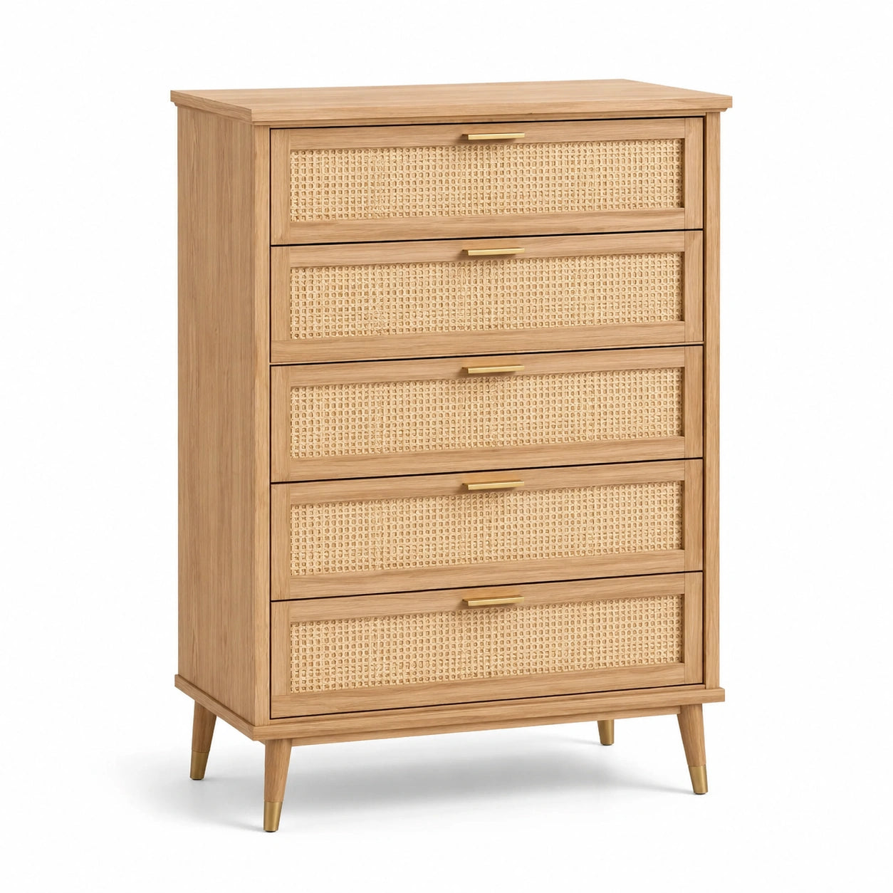 Cassettiera in legno e rattan con 5 cassetti