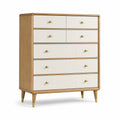 Cassettiera in legno con cassetti in MDF bianco e maniglie in ottone, 6 cassetti, 120x80x40 cm