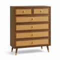 Cassettiera in legno e rattan a 6 cassetti