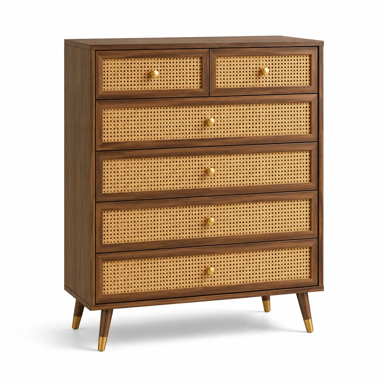 Cassettiera in legno e rattan a 6 cassetti
