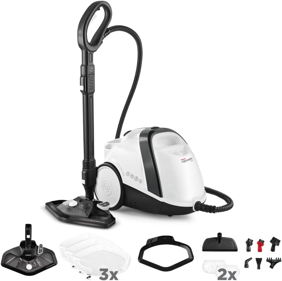 Aspirapolvere e pulitori a vapore, Vaporetto Smart 120, Pressione 4 Bar, Serbatoio Estraibile 2 L, Riscaldamento in 2 Minuti, Bianco e Nero, Polti