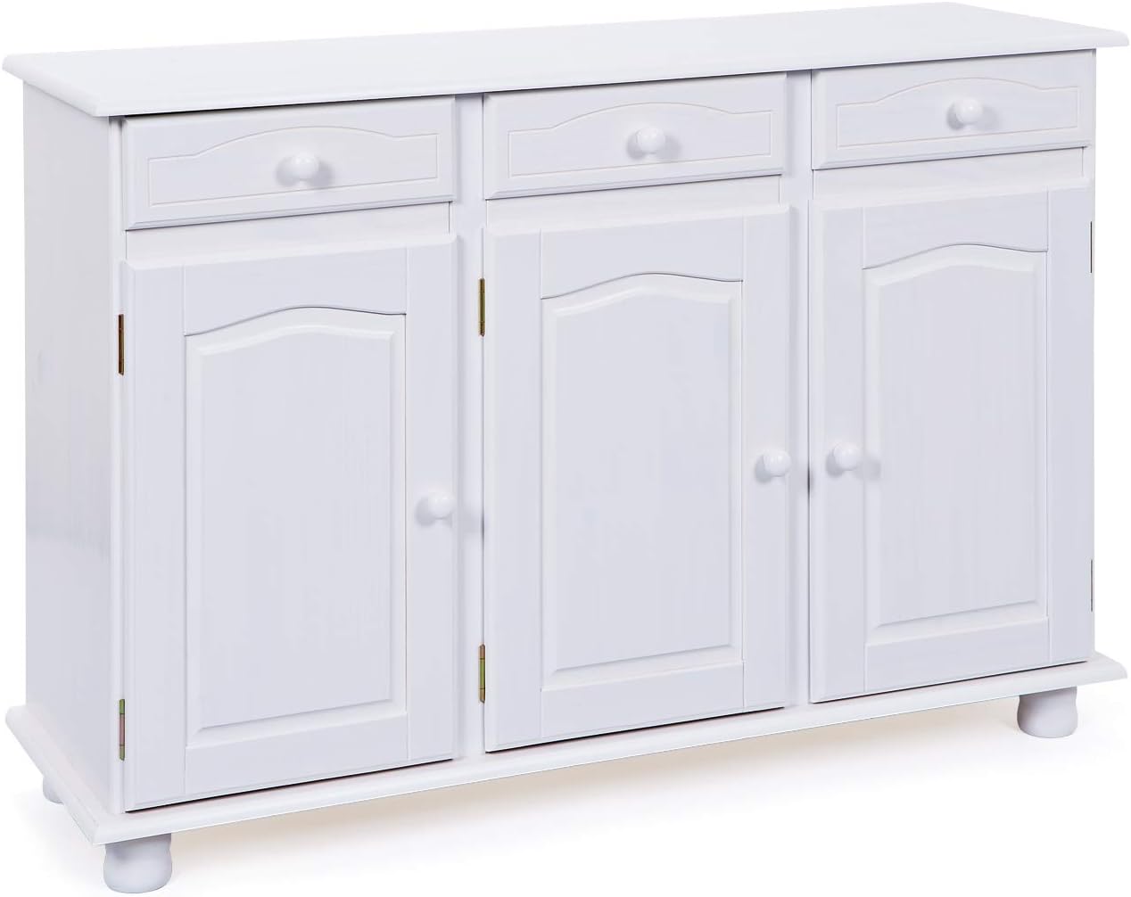 Credenza, Cassettiera rustica - - Buffet - Stile rustico - Mobile laterale - Pino massiccio - 3 ante - 3 cassetti - Laccato bianco - Livio, Inter Link