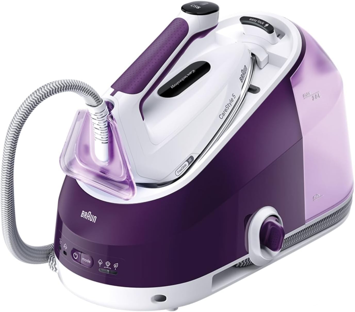 Ferri a caldaia IS5247VI, min di Vapore, Riscaldamento Veloce, Modalità iCare, Stiratura Verticale, Viola, 145 g, Serbatoio 2 L Rimovibile, Braun