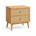 Comodino in Legno con Cassetti in Rattan