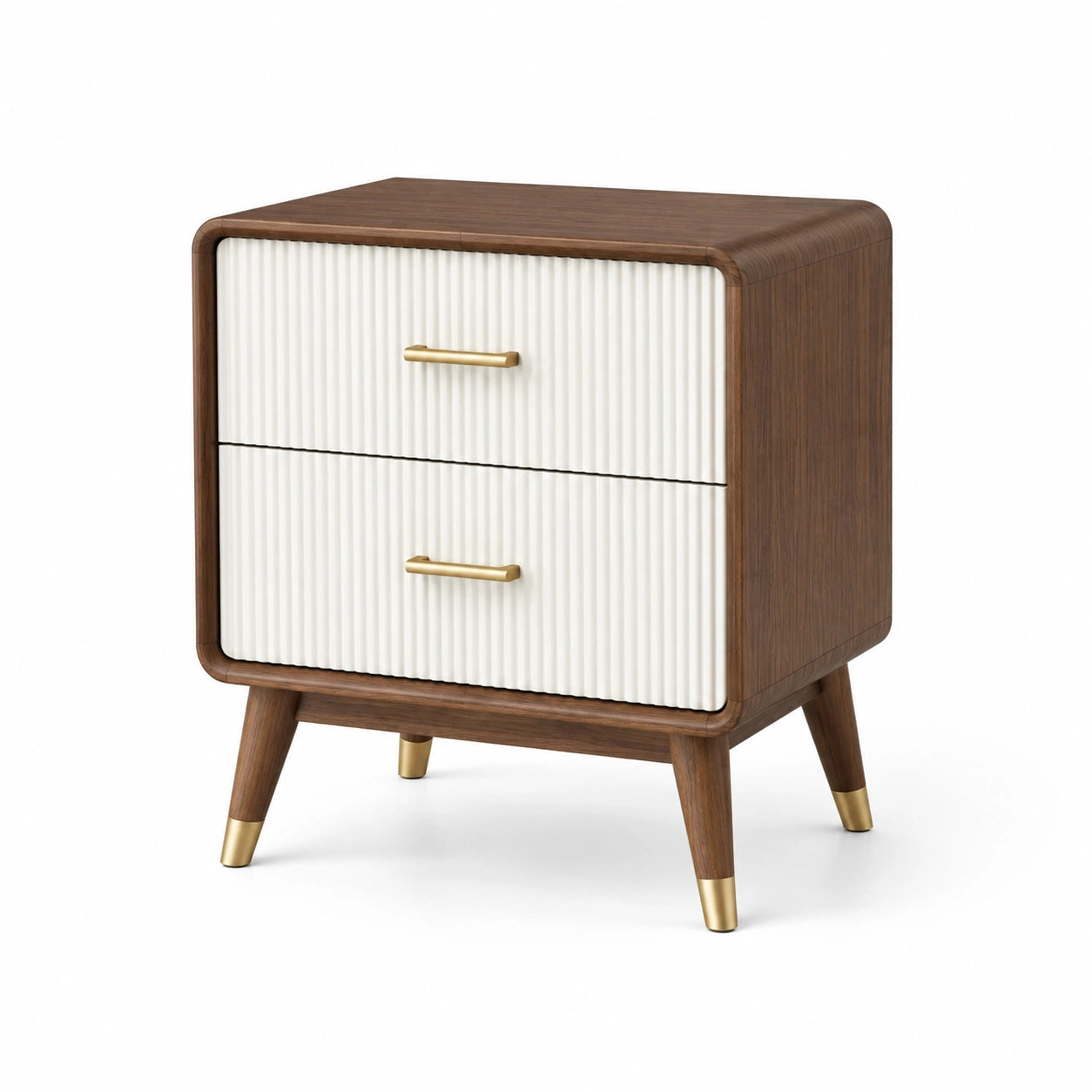 Comodino in legno e bianco con cassetti
