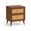 Comodino in legno con cassetti in rattan