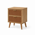 Comodino in legno e rattan con 2 cassetti marrone