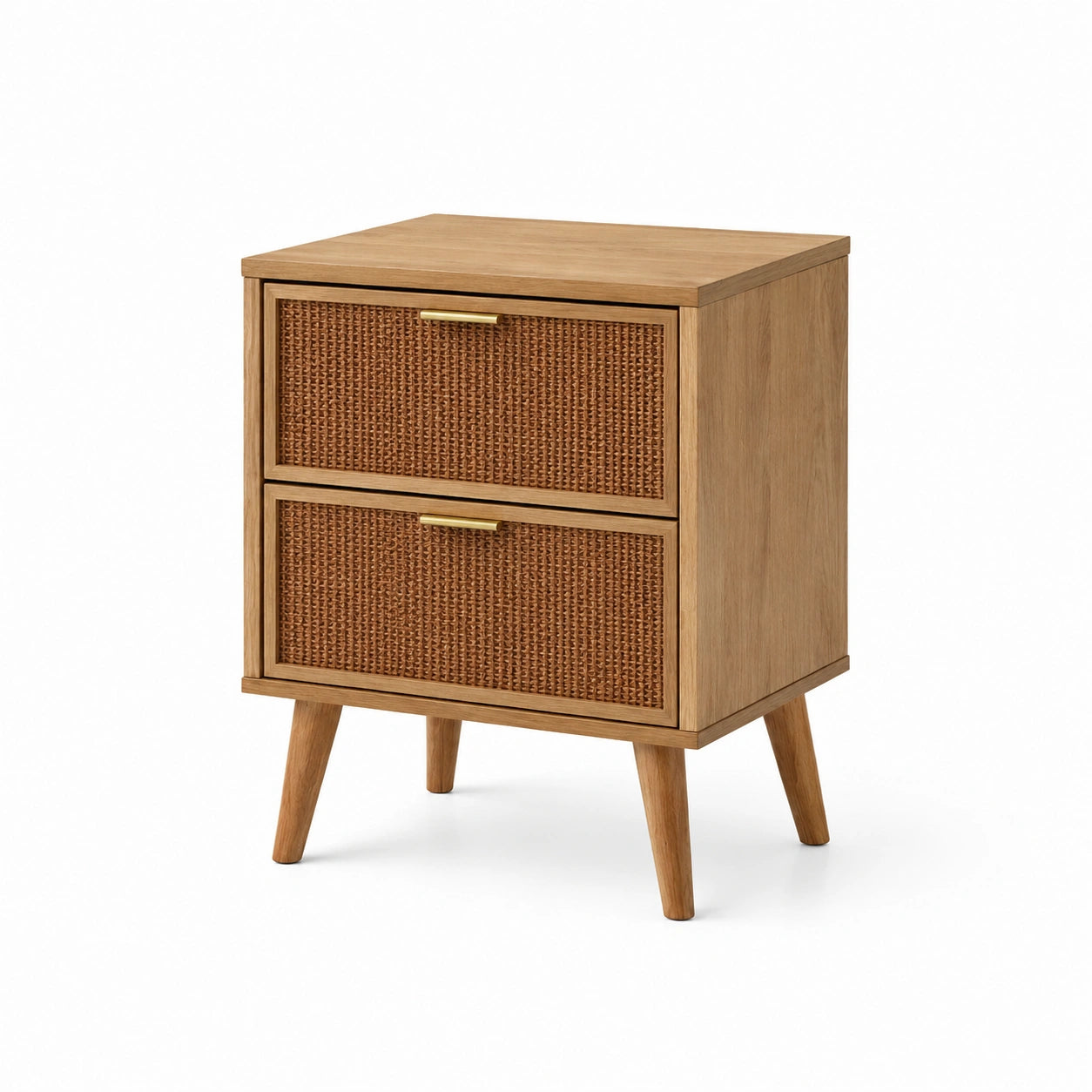 Comodino in legno e rattan con 2 cassetti marrone