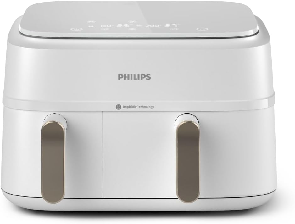 PHILIPS NA353 friggitrice ad aria, con Doppio Cestello 9 L, design a 2 cestelli con doppia resistenza e termostati separati (, 10), veloce e versatile