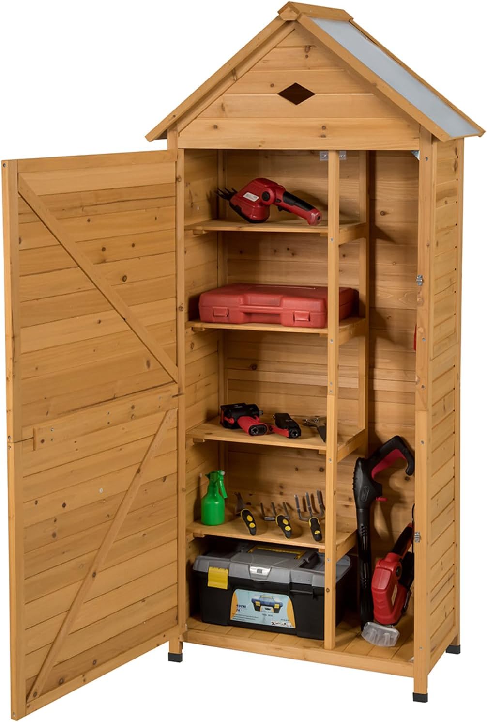 Casetta da giardino, Armadio da Esterno, Cortile e Giardino (80 x 45 x 177 cm), in Legno con Tetto Galvanizzato Impermeabile, COSTWAY