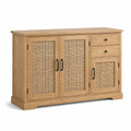 Credenza in legno e rattan naturale con 3 ante e 2 cassetti