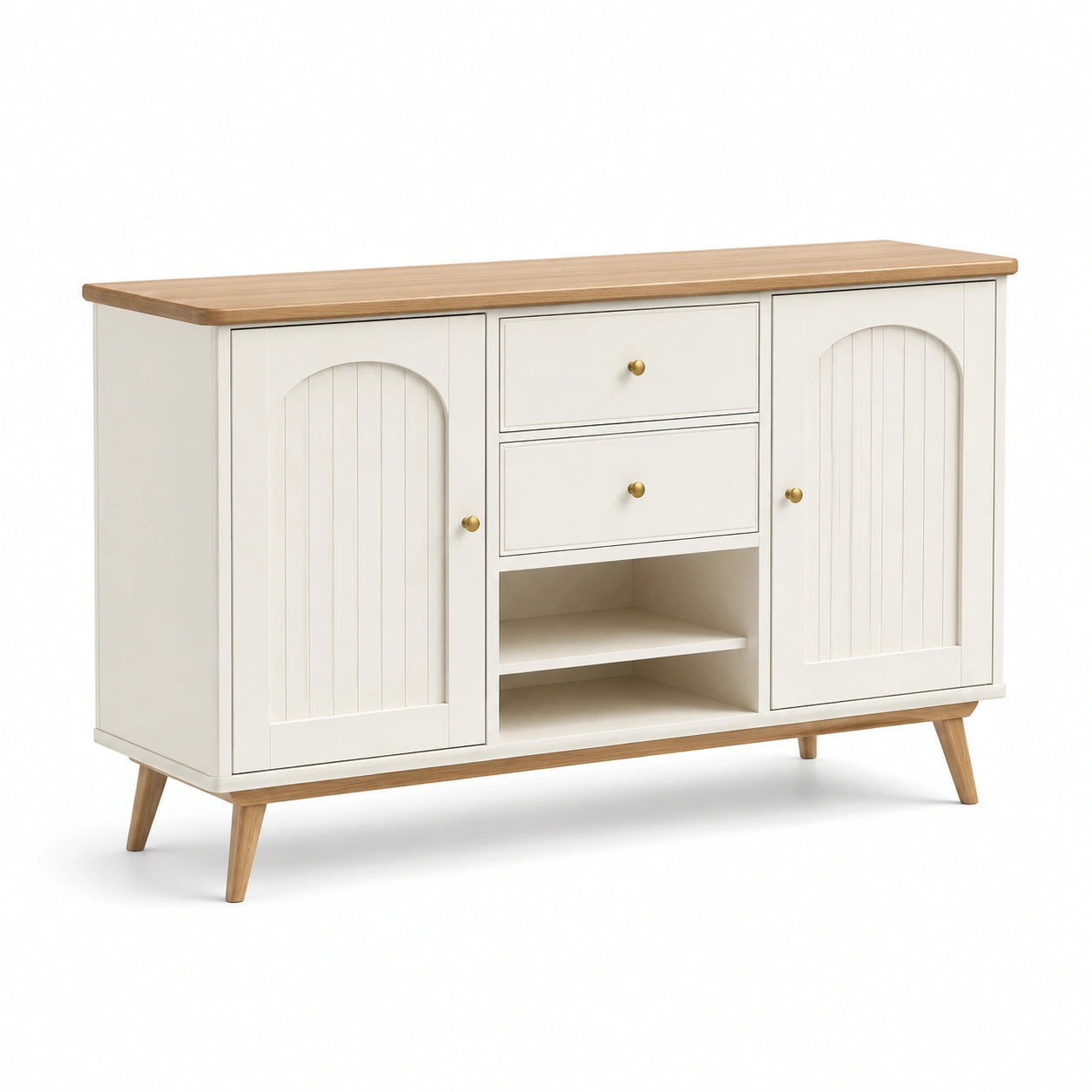 Madia in legno con ante, bianco e naturale, 120 cm