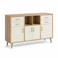 Credenza in legno di rovere e MDF bianco con maniglie in metallo dorato