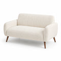 Divano a due posti in bouclé beige con gambe in legno