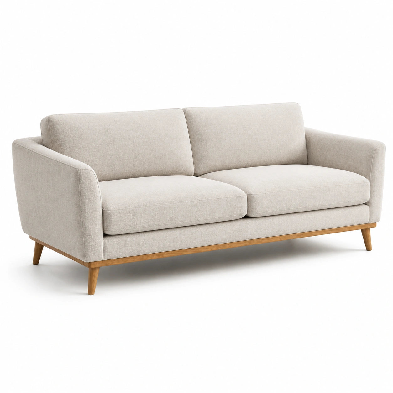 Divano a 3 posti in tessuto beige con struttura in legno