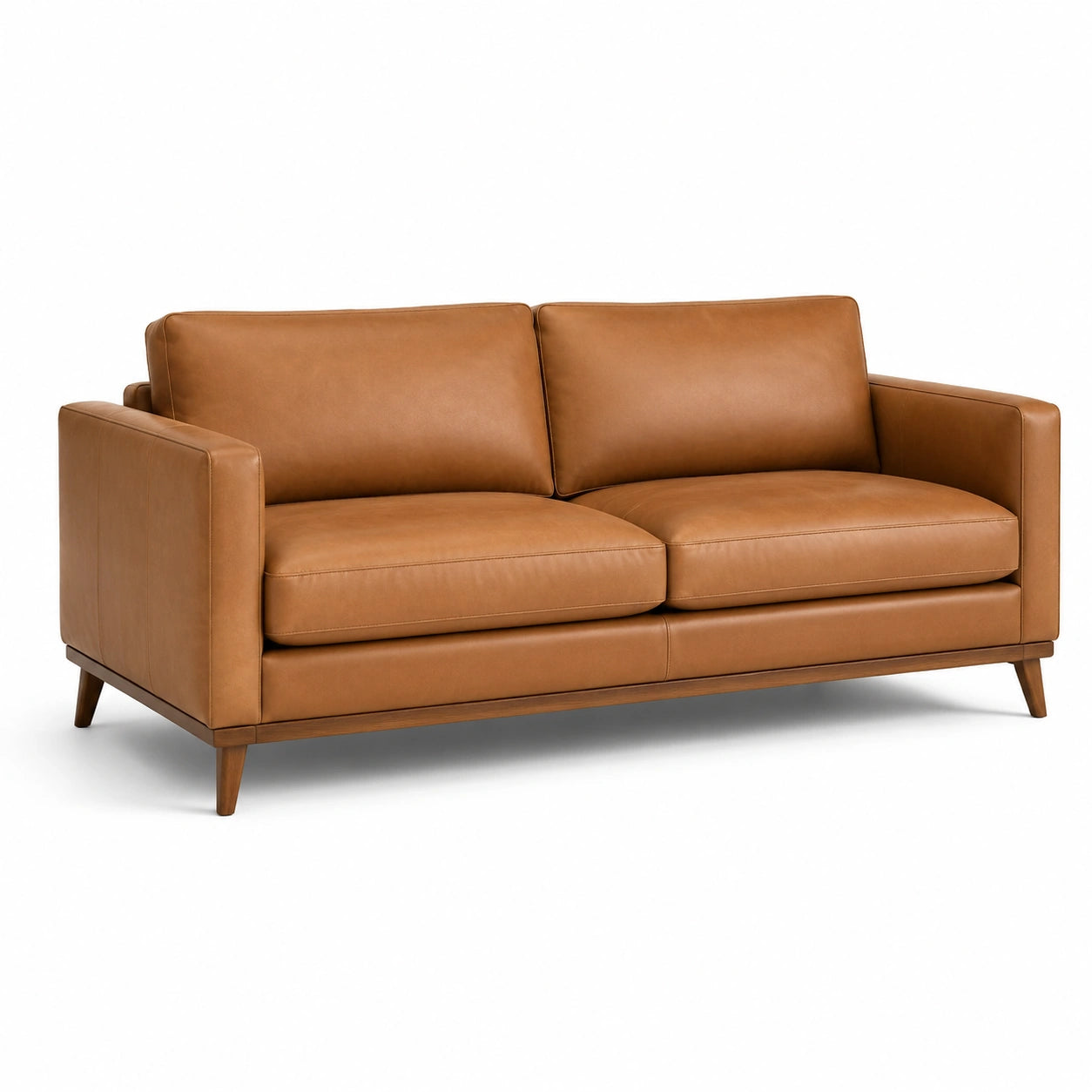 Divano in pelle marrone con struttura in legno