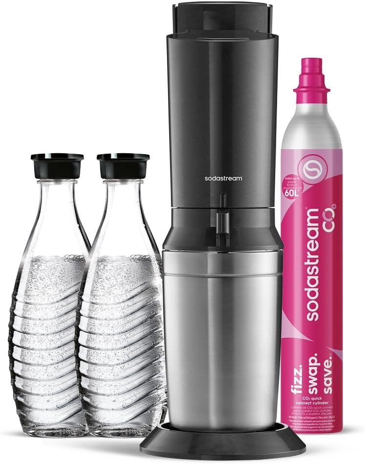 Gasatori d'acqua CO2, – Gasatore d'acqua Crystal, sistema Quick Connect, 2 bottiglie in vetro da 0,7 L, colore nero., sodastream