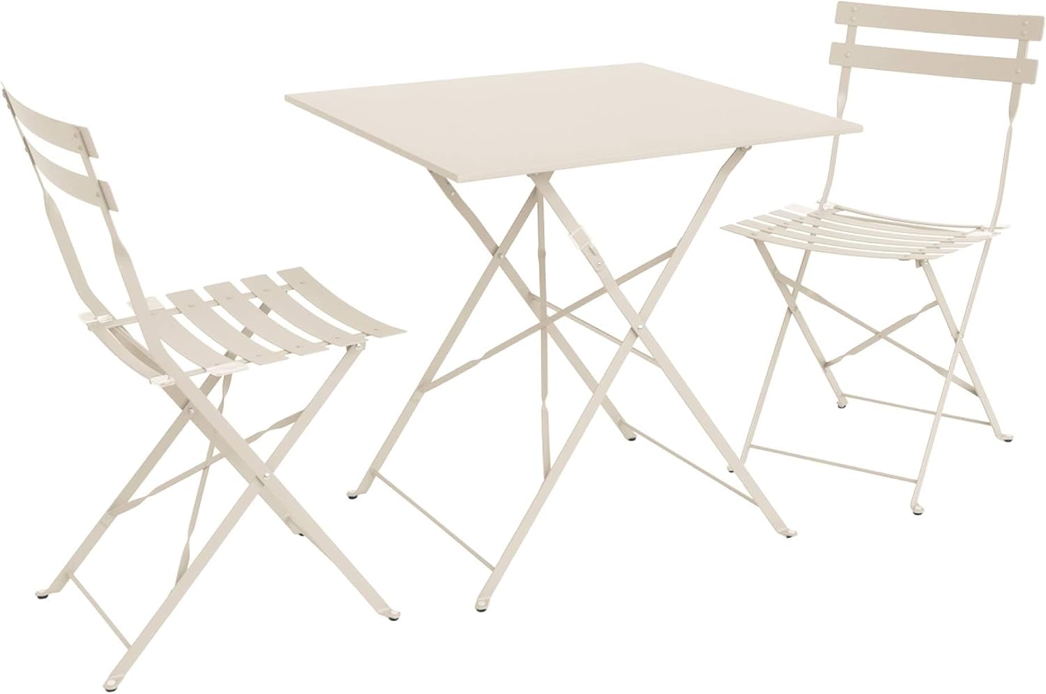 Set di mobili, 70 cm Beige - 70x70x71 cm, Set Tavolo da Giardino Pieghevole in Acciaio con 2 sedie, sweeek
