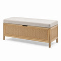 Panca contenitore rettangolare legno e tessuto lino beige