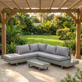 Divano, Salotto da Giardino Esterno Set Mobili Angolare e Tavolino con Cuscini in Rattan Pe Grigio, DecHome