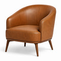 Poltrona in Pelle Sintetica Marrone con Gambe in Legno