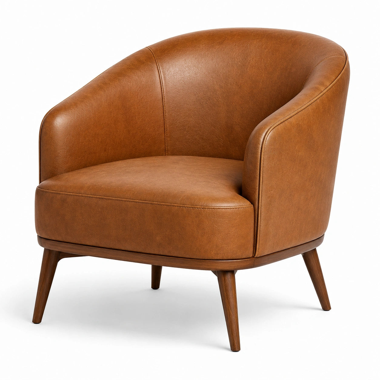 Poltrona in Pelle Sintetica Marrone con Gambe in Legno