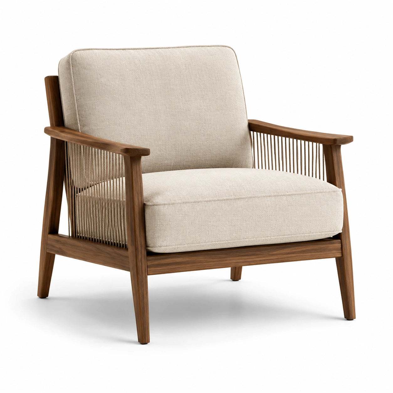 Poltrona in legno con tessuto beige