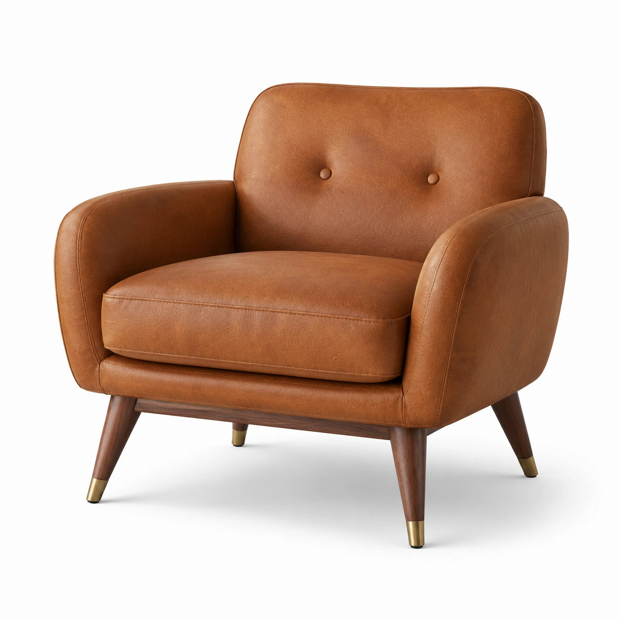Poltrona in pelle sintetica marrone con gambe in legno