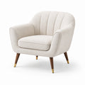 Poltrona in tessuto poliester beige con gambe in legno