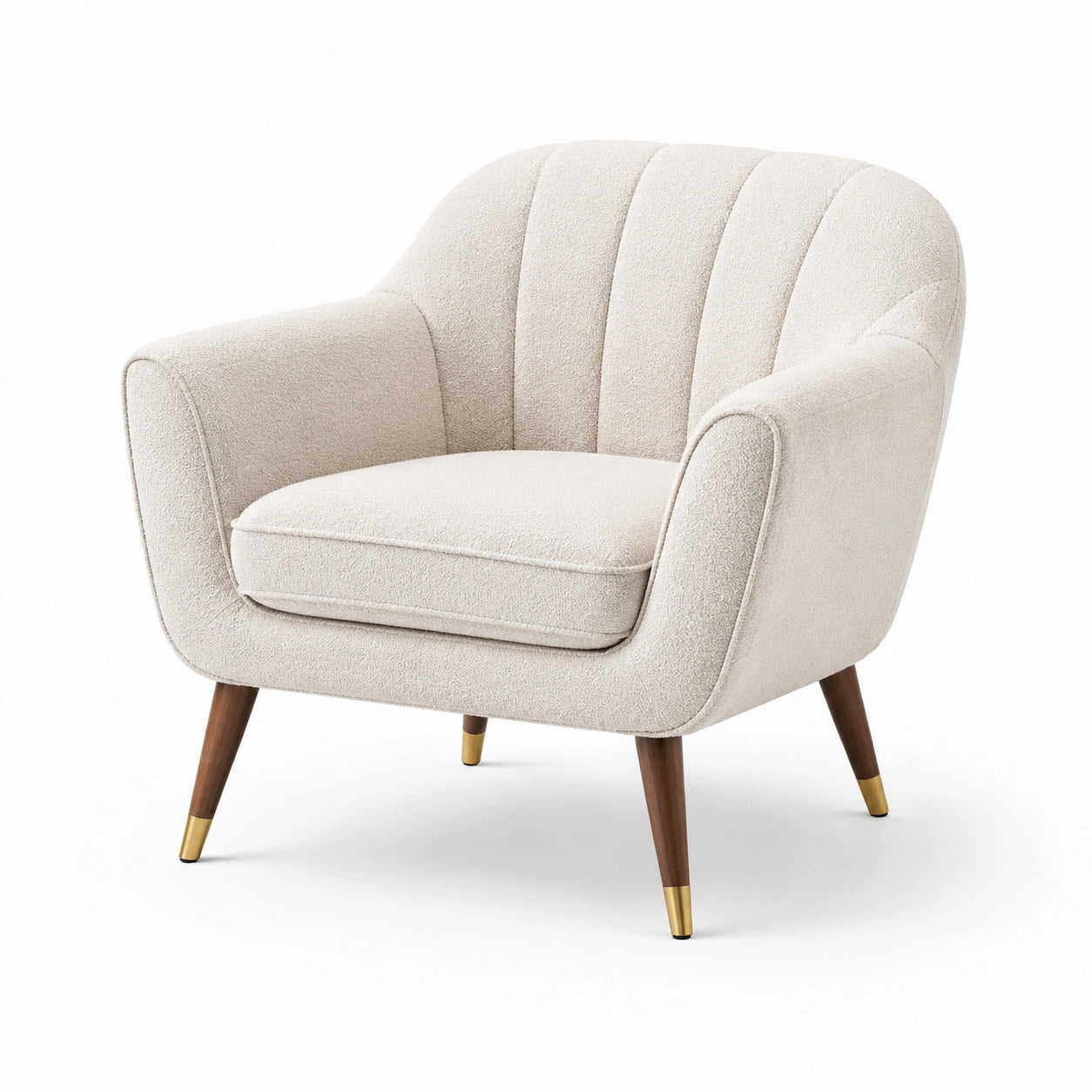 Poltrona in tessuto poliester beige con gambe in legno