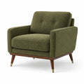 Poltrona verde in tessuto poliestere con gambe in legno