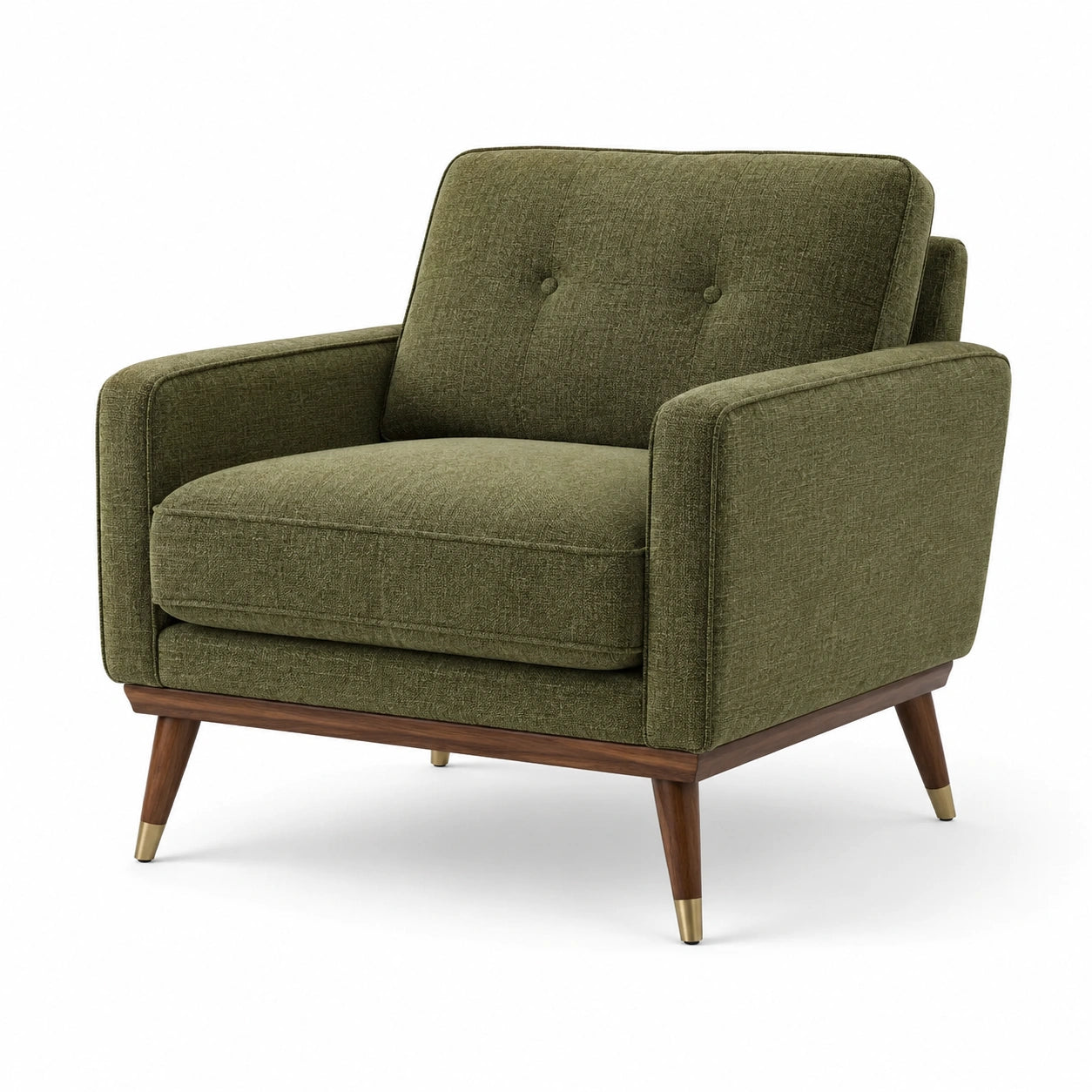Poltrona verde in tessuto poliestere con gambe in legno