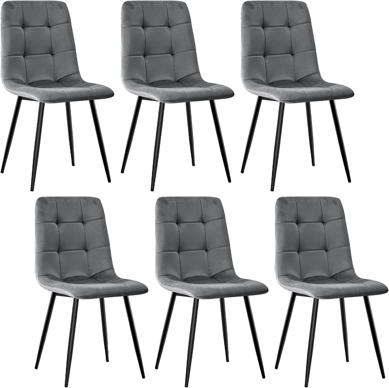 Sedie, Grigio Scuro, da Cucina Moderne Imbottite con Gambe in Metallo Nero, per Sala da Pranzo e Cucina, Design a Quadri, JIJIAN
