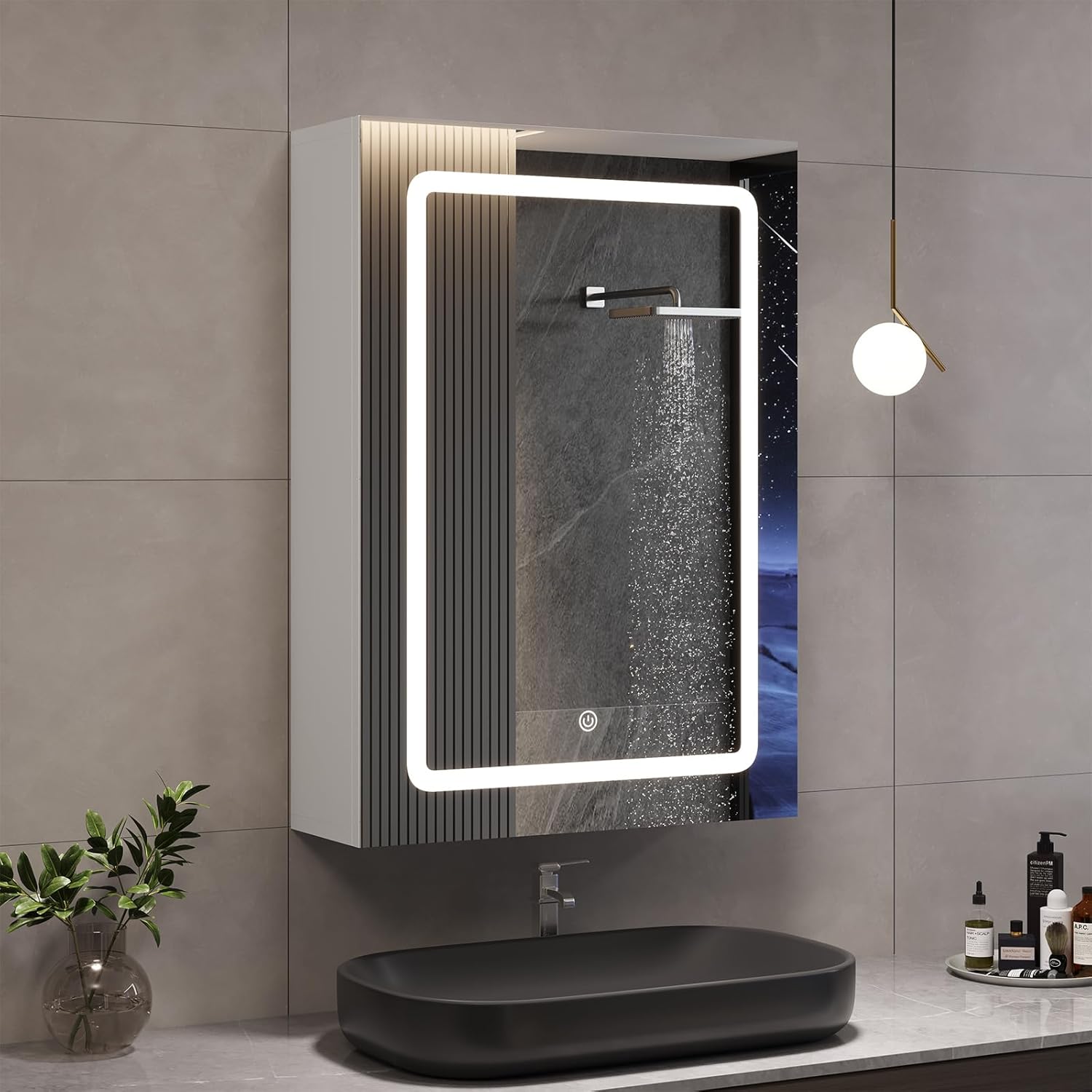 Armadio 3000K, Bianco, Armadietto Specchio Bagno con Luce 50x16x70 cm, Specchiera con Contenitore e Luce LED, Pensile Specchio, DICTAC