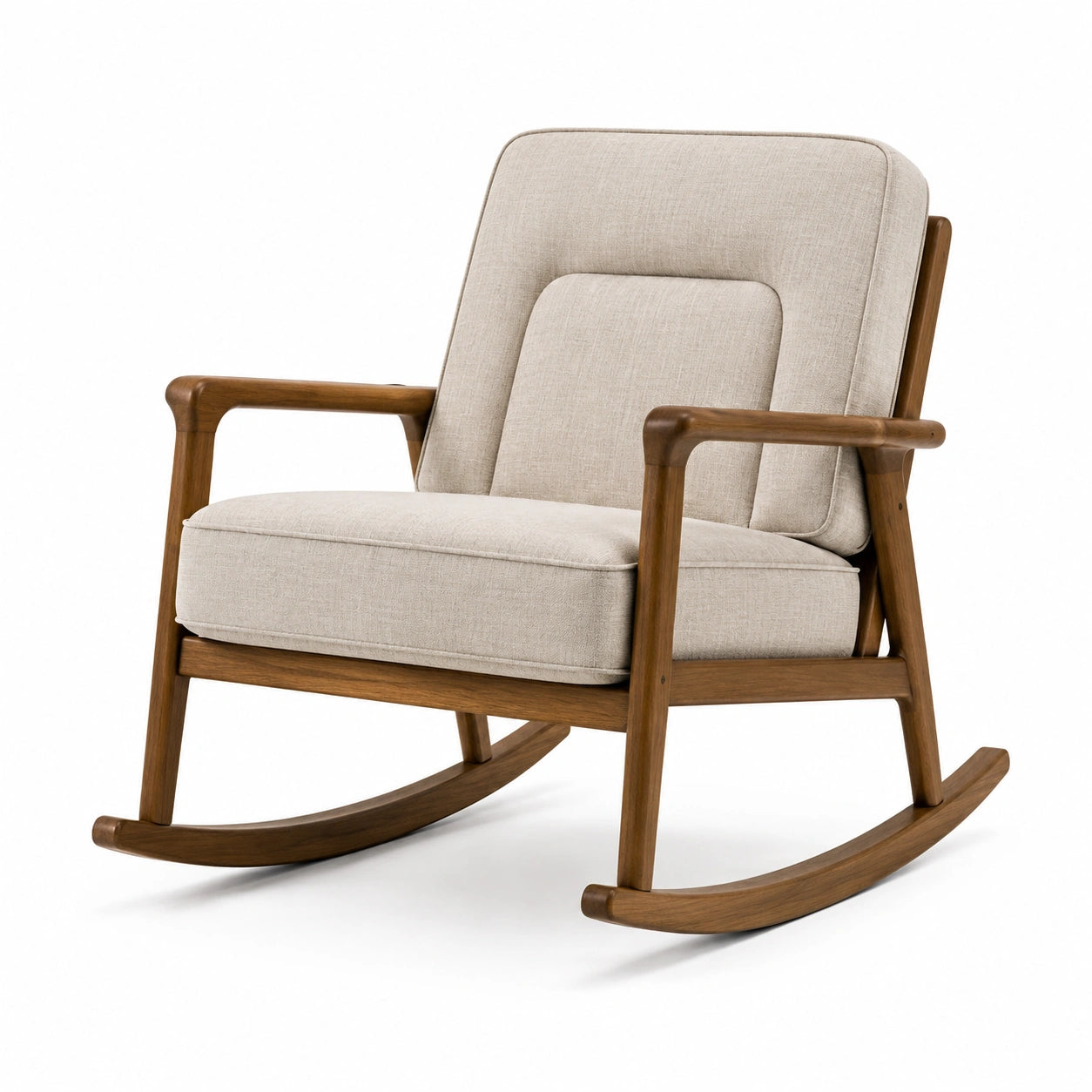 Sedia a dondolo in legno e tessuto beige