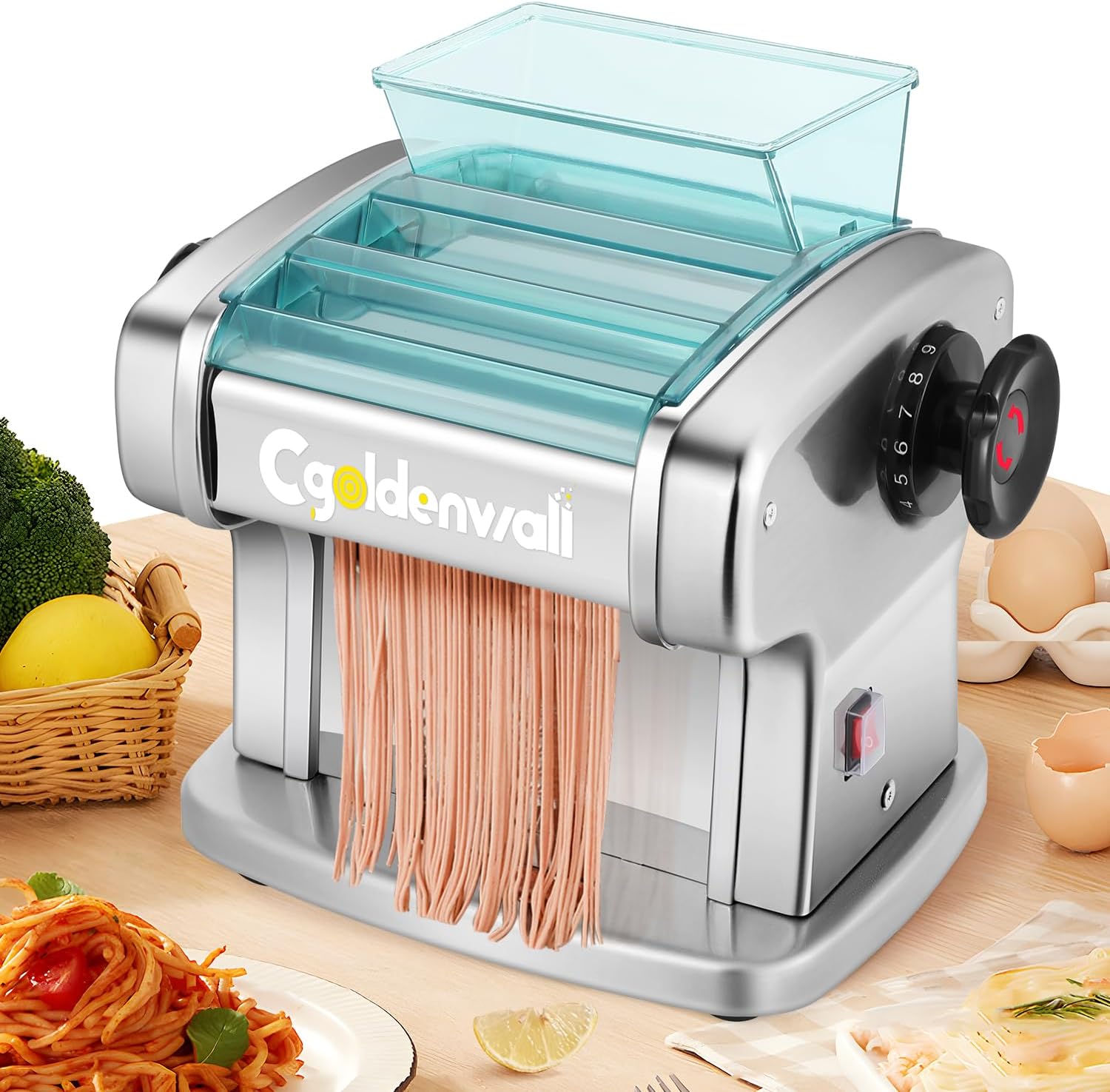 Macchine per la pasta elettriche, Macchina per Pasta Elettrica, Acciaio Inox per Tagliatelle Fresca Fatta in Casa, Scudo in ABS, CGOLDENWALL