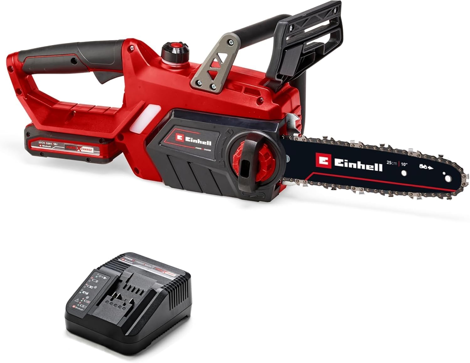Einhell motosega, Elettrosega a batteria GE-LC 18, 3,0 Ah, Barra 25 cm, Li-Ion, Rosso