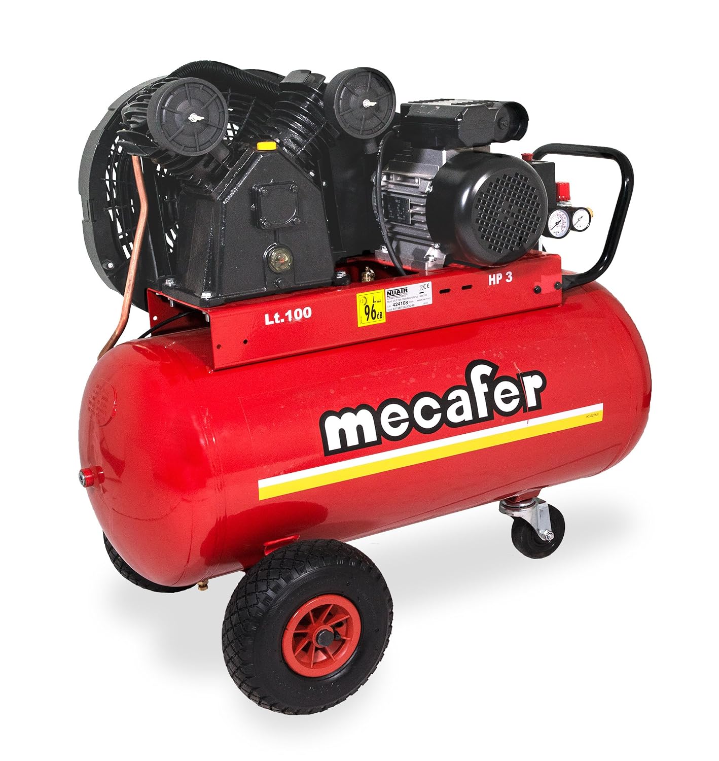 Compressori d'aria, con cilindri a V in ghisa, 425316 - Compressore da 100 litri, 3 hp, Mecafer