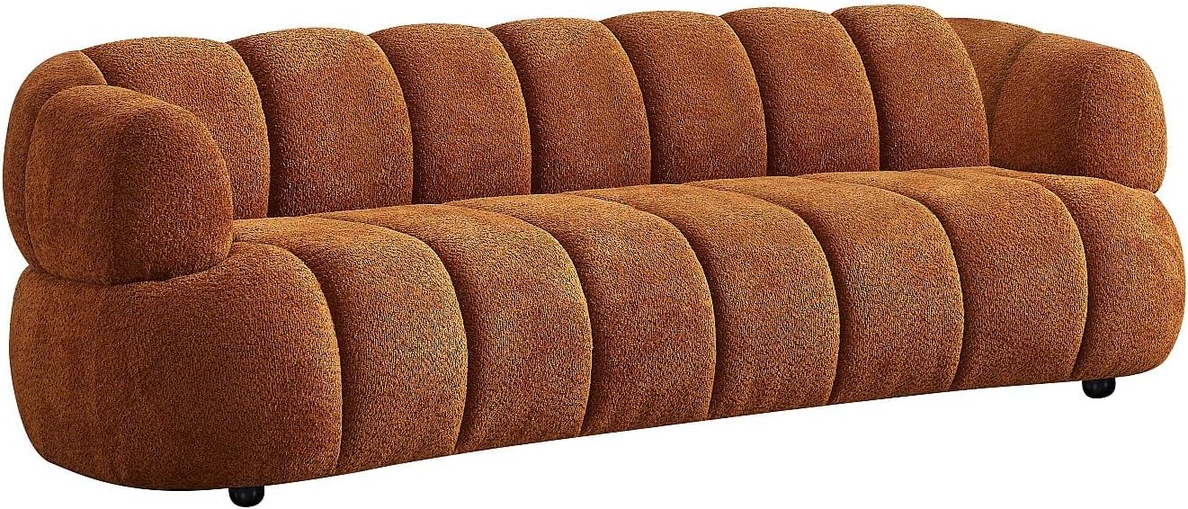 Divano L227, fisso 3 posti Coliani - poliestere - terracotta, Morbidità del tessuto bouclé, Effetto trapuntato, Vente-unique