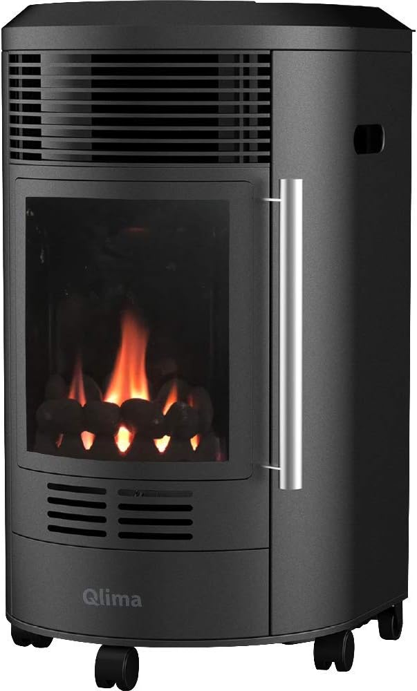Impianti di riscaldamento a gas GH8034R, Stufa A Gas Gpl Da Interno 3,4 kW Effetto Camino Nera, Qlima