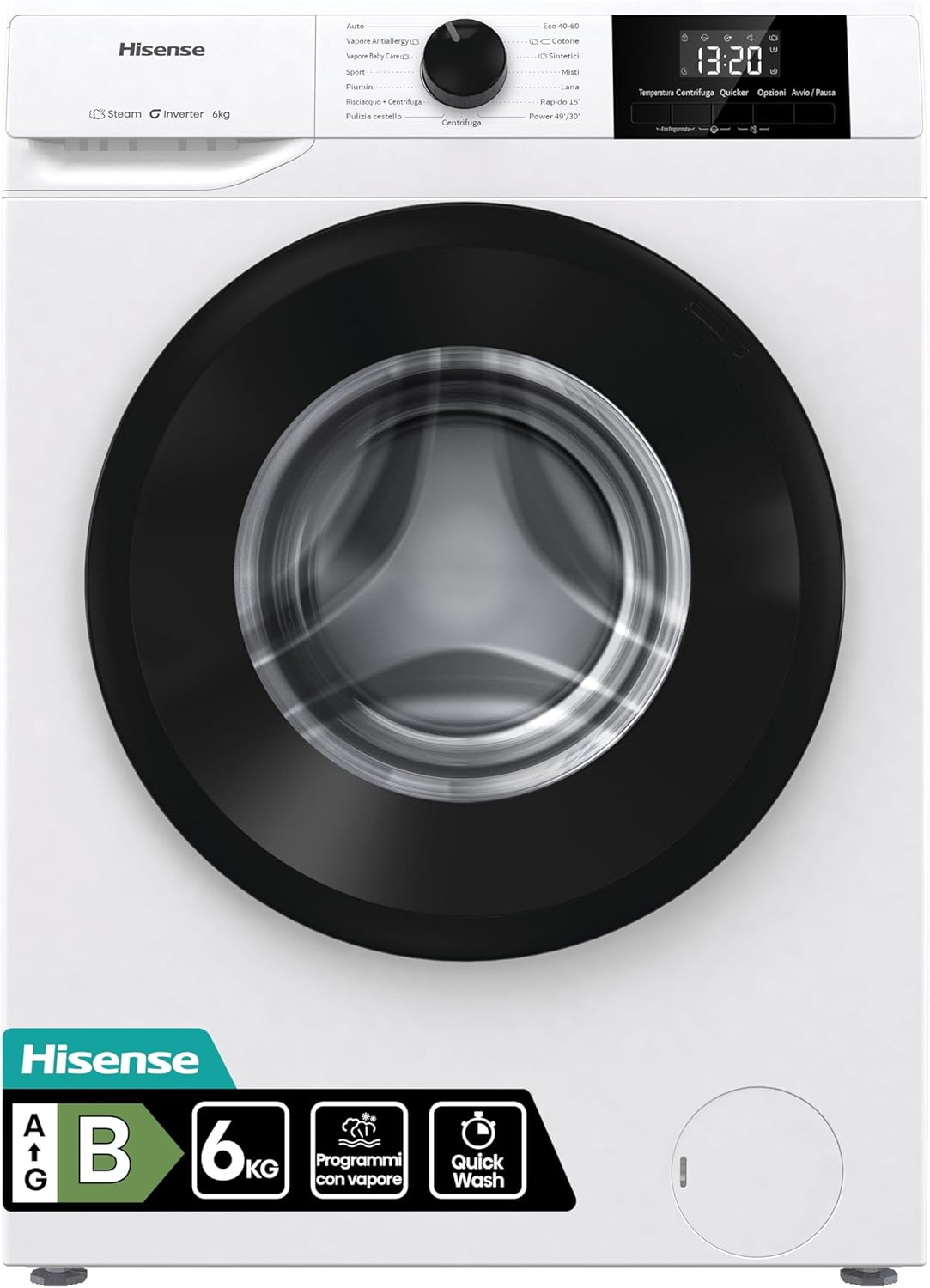 Hisense WF1G6021BW lavatrice, – Slim Carica Frontale 6 kg, 15 Programmi, Quick Wash 15', Power 30', 49', Classe B, Allergy Care, Motore Inverter